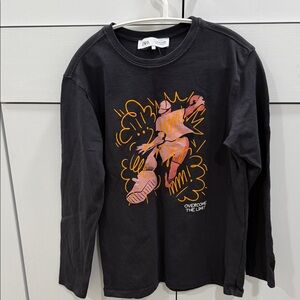 Zara Kids Black and Orange Graphic Long Sleeve Tee